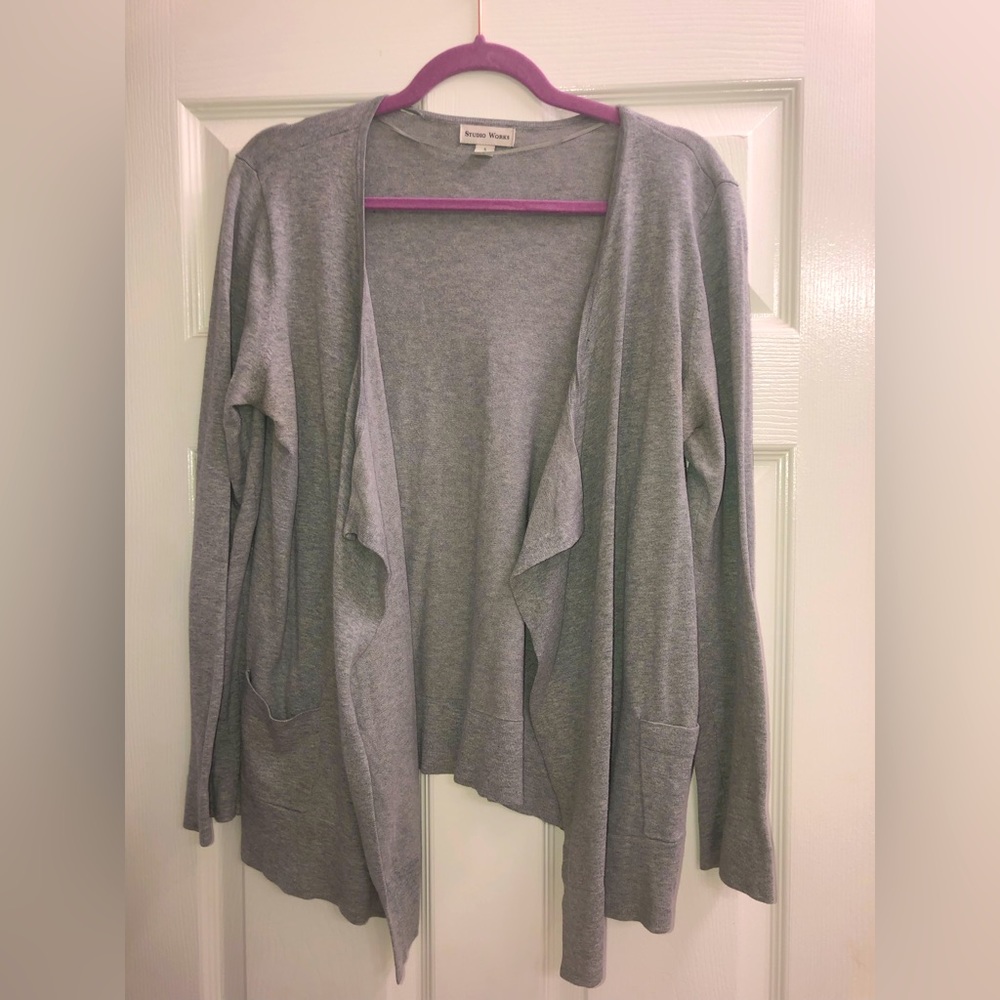 Studio Works Gray Wrap Sweater w/ 2 Side Pockets